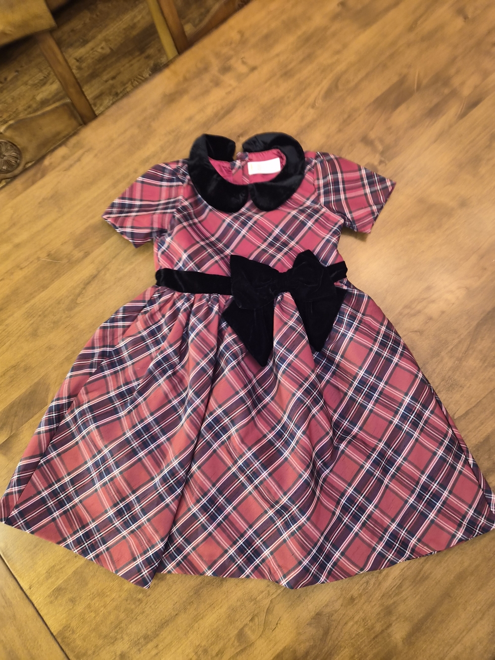 NWOT Girls Gymboree Red Plaid Holiday Christmas Dress Black Velvet Bow Sz 10